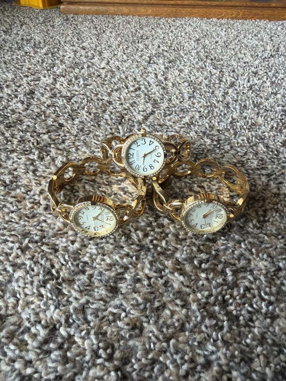 Studio Time Women's Gold-Tone Crystal Bezel Link Bracelet Lot 3